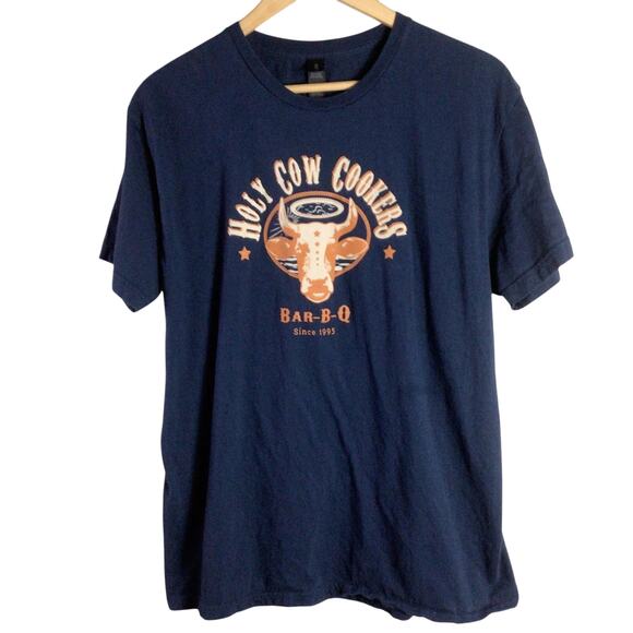 Holy Cow Cookers Bar-B-Q Texas T Shirt Navy Blue Large - Picture 1 of 4